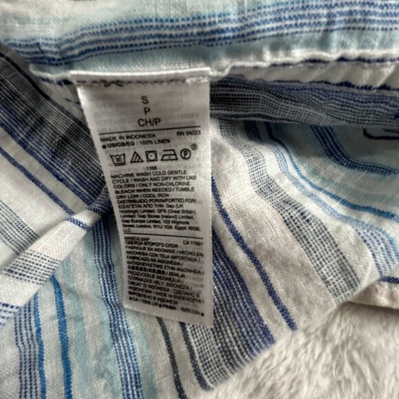 Gap Womens Boyfriend Fit Striped Button-Down Shirt Long Sleeve Small Linen Blue - Picture 4 of 7